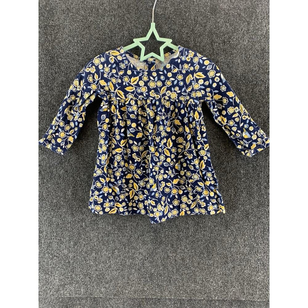 Baby Gap Girl Corduroy Dress Blue Floral Long Sleeve Size 12-18 M